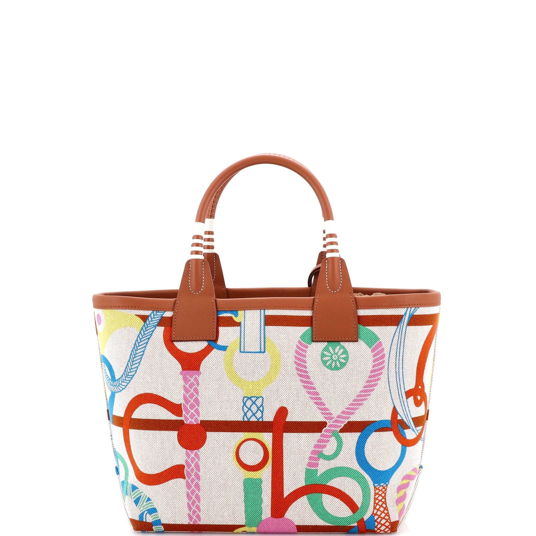 Pre-Owned Hermes Sac Steeple Tote Printed Toile with Leather 25, Alternate, color, Gold