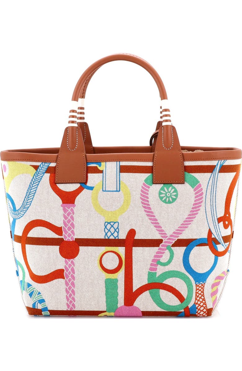 Pre-Owned Hermes Sac Steeple Tote Printed Toile with Leather 25, Alternate, color, Gold