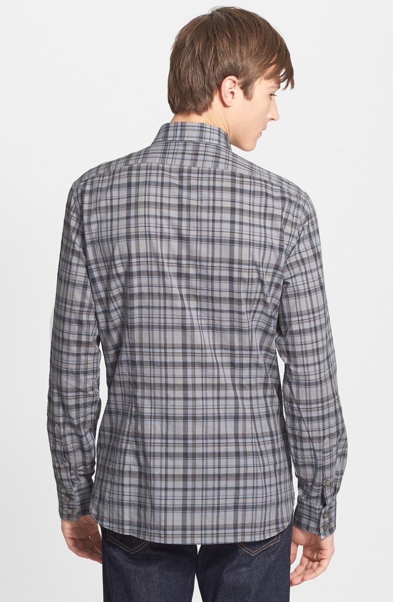 John Varvatos Star USA Slim Fit Plaid Sport Shirt, Alternate, color, Shark
