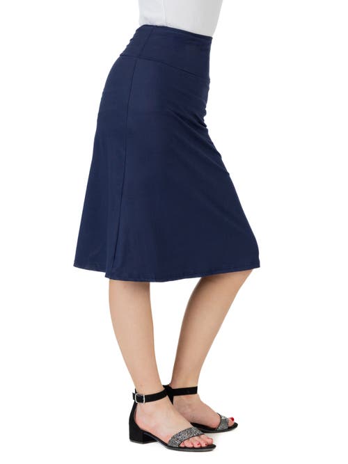 24sevenkid Casual Elastic Waist A-line Skirt In Navy