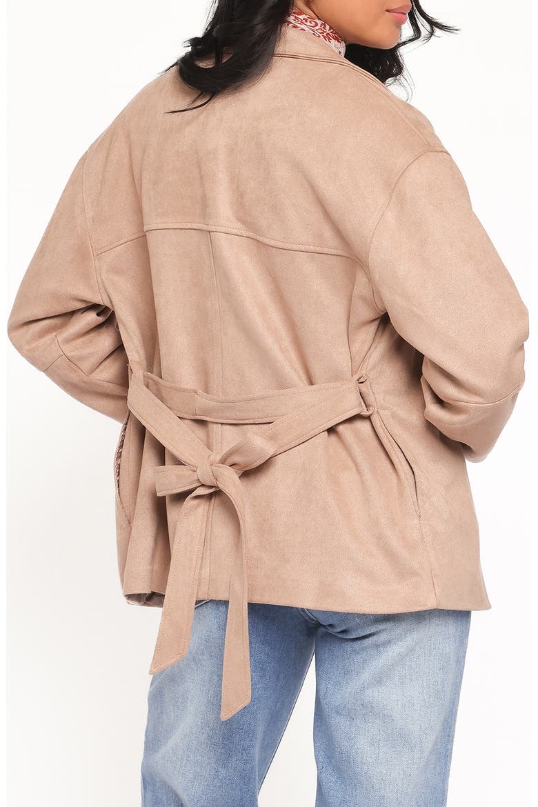 Nelly Crop Faux Suede Trench Coat, Alternate, color, MUSHROOM