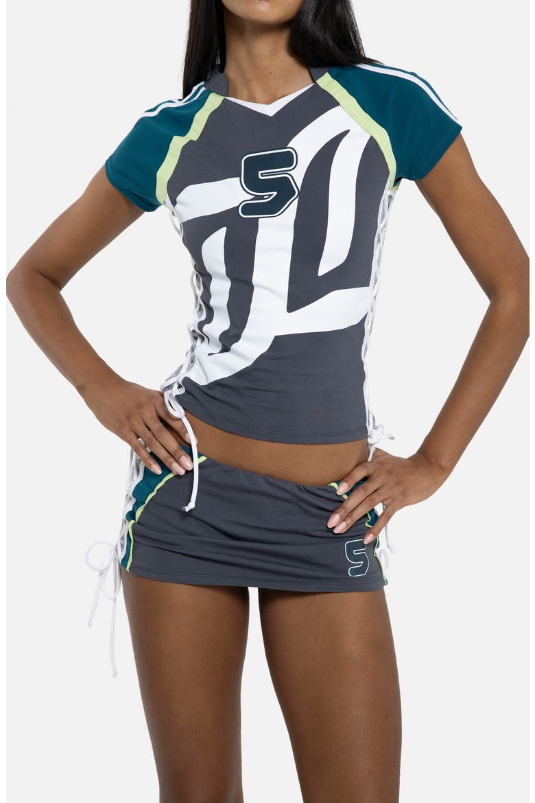 Lace-Up Football Baby Tee, Main, color, GREY
