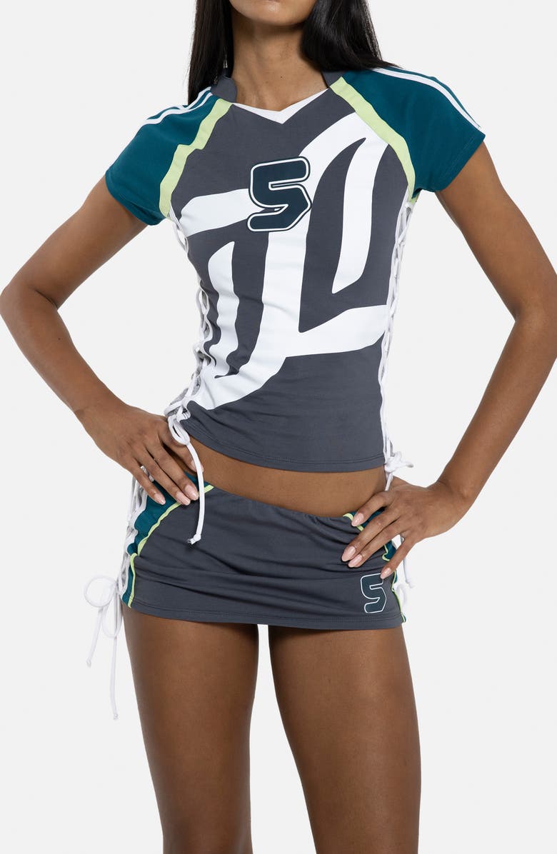 JADED LONDON Lace-Up Football Baby Tee, Main, color, Grey