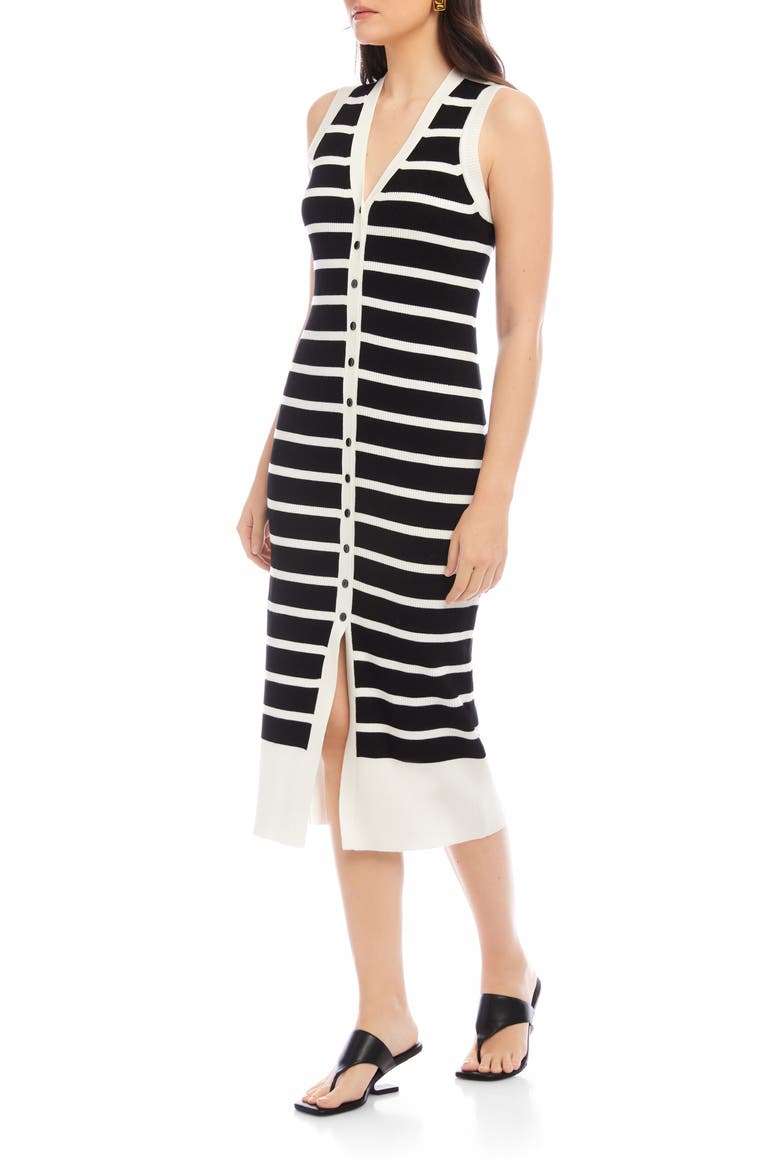 Jenna Stripe Sleeveless Sweater Dress, Alternate, color, BLACK WHITE STRIPE