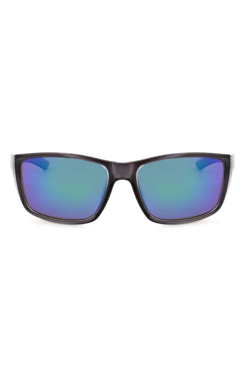 52mm Beveled Polarized Rectangular Wrap Sunglasses