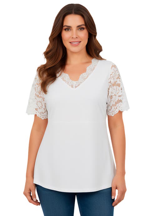 Lace Trim V-neck Top (Plus)
