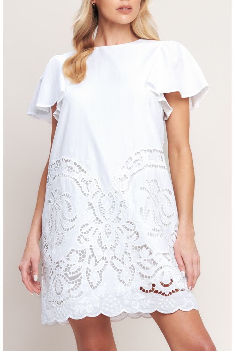 Embroidered Cotton Shift Dress, Alternate, color, OFF WHITE