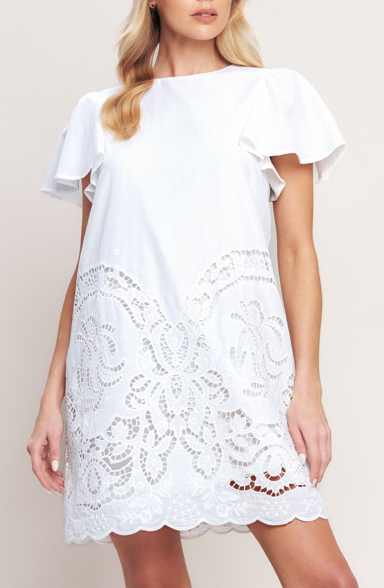 FLYING TOMATO Embroidered Cotton Shift Dress, Alternate, color, Off White
