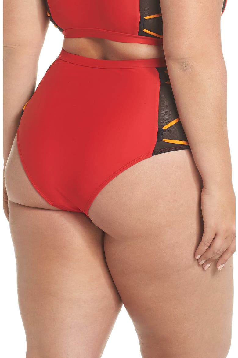 Mesh High Waist Bikini Bottoms, Alternate, color, RED/ BLACK/ ORANGE