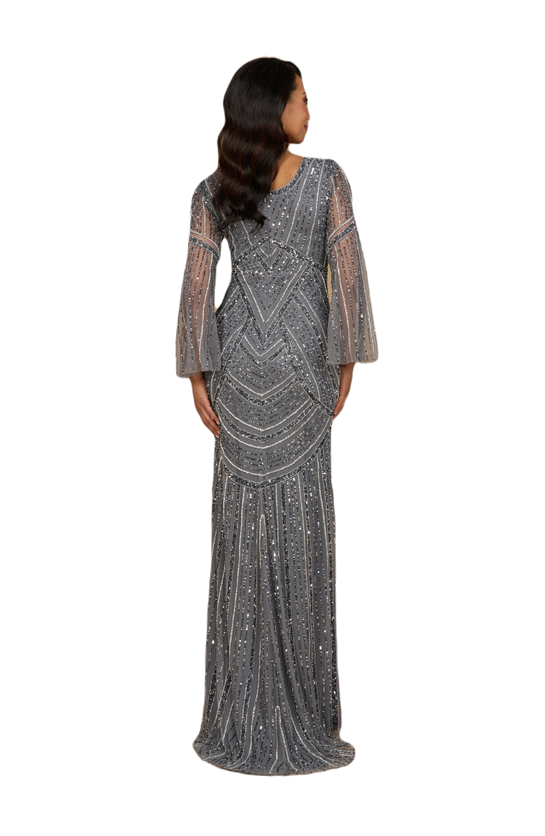 LARA New York Long Sleeve Beaded Gown, Alternate, color, Grey