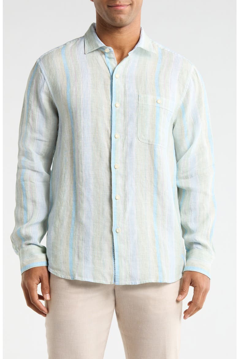 Delgada Stripe Linen Button-Up Shirt, Main, color, HEMP