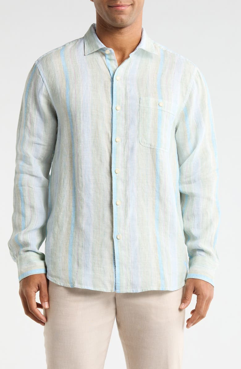 Tommy Bahama Delgada Stripe Linen Button-Up Shirt, Main, color, Hemp