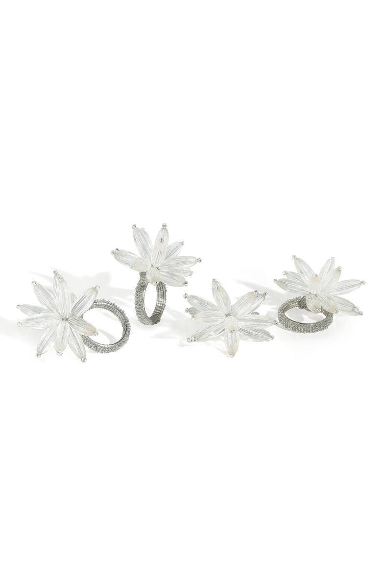 Tiramisu White Floral 4-Pack Napkin Rings, Main, color, Ivory
