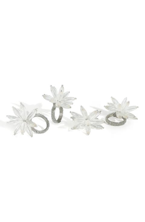 White Floral 4-Pack Napkin Rings