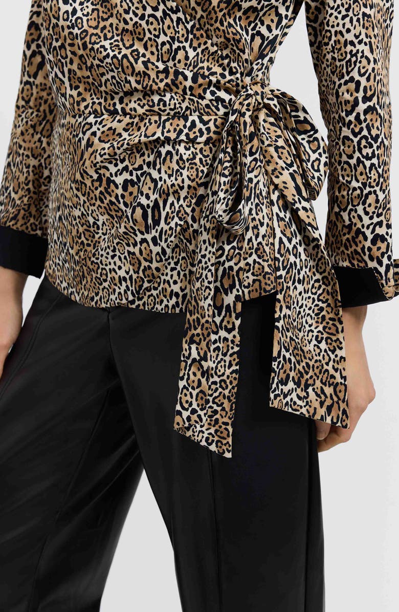 Foxcroft Salina Leopard Print Cotton Poplin Wrap Shirt, Alternate, color, Brown Multi