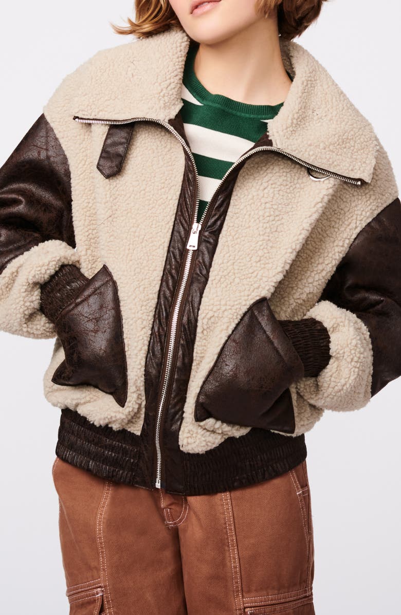 BERNIE Mixed Media High Pile Fleece Bomber Jacket, Alternate, color,