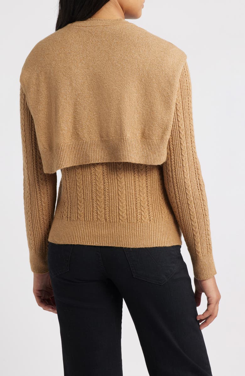 Wit & Wisdom Cable Stitch Twofer Tie Sleeve Sweater, Alternate, color, Caramel Latte
