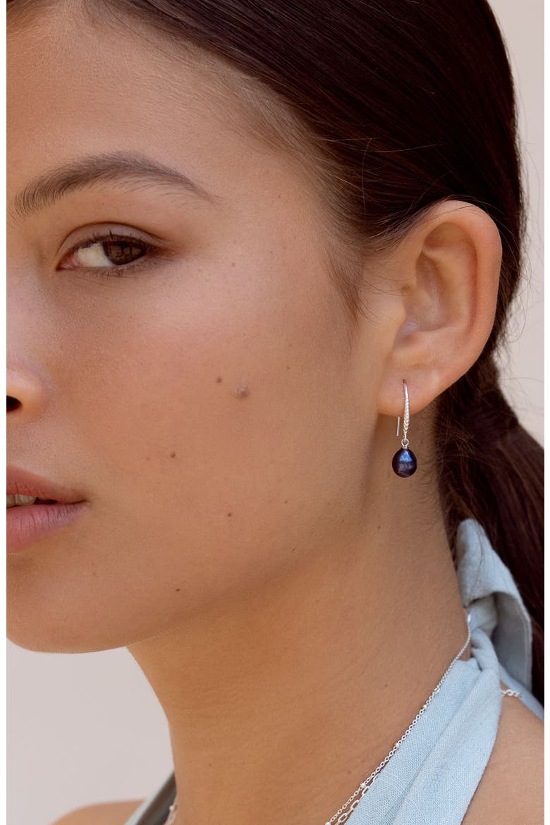 8mm Oval Peacock Luna Pearl Drop Earrings, Alternate, color, Sterling Silver