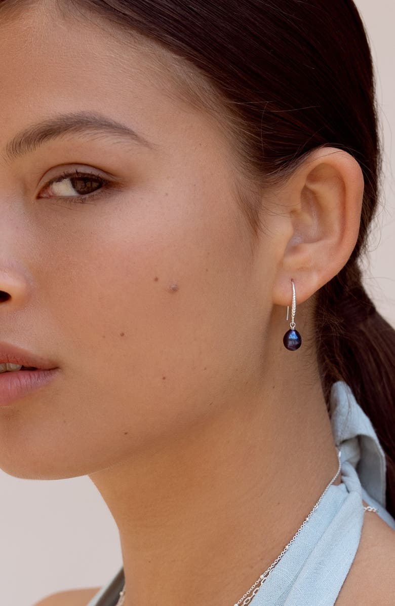 Dower & Hall 8mm Oval Peacock Luna Pearl Drop Earrings, Alternate, color, Sterling Silver