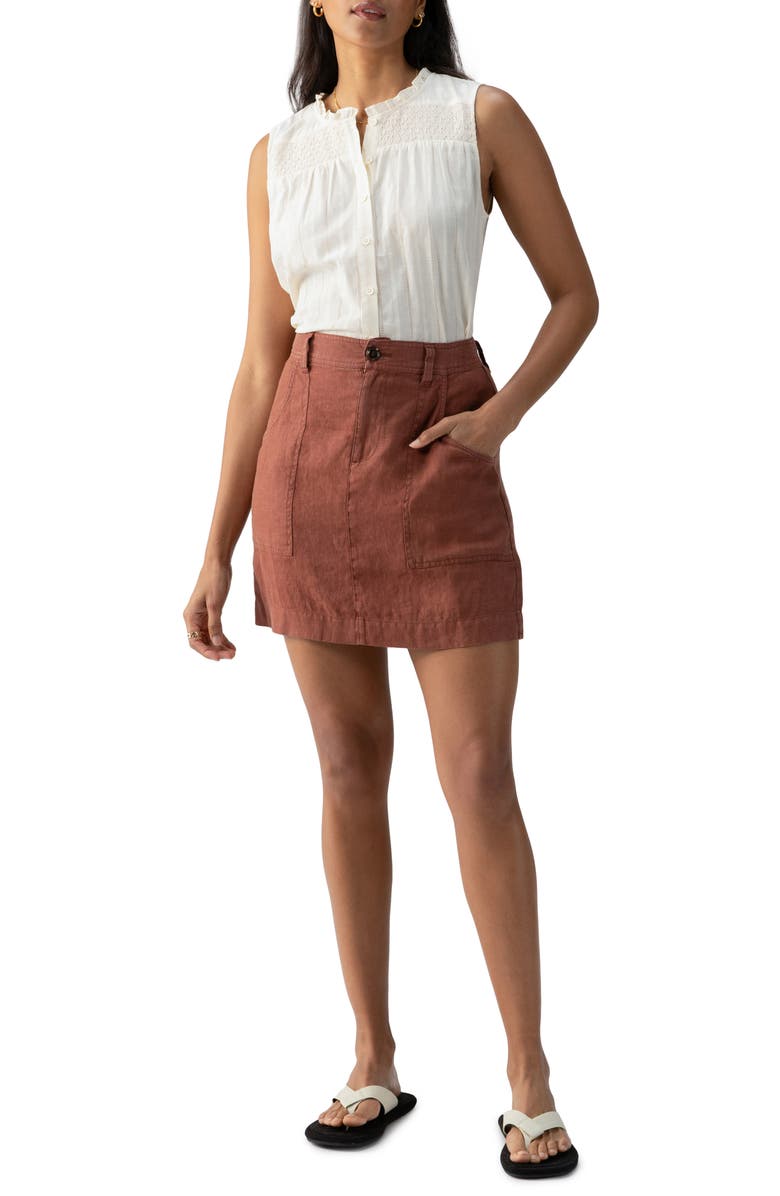 Sanctuary Patch Pocket Linen Miniskirt, Alternate, color, Rich Clay