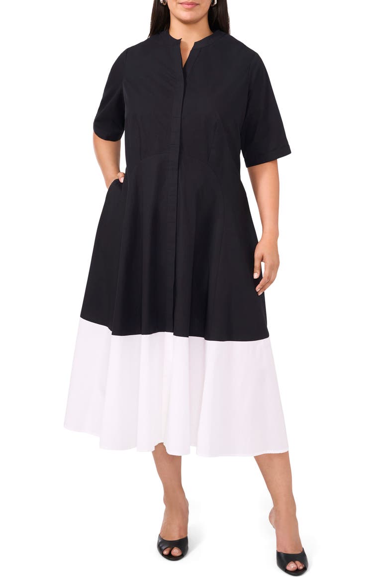 Colorblock Cotton Shirtdress, Main, color, RICH BLACK