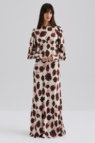 Malina Alize Long Sleeved Satin Maxi Dress