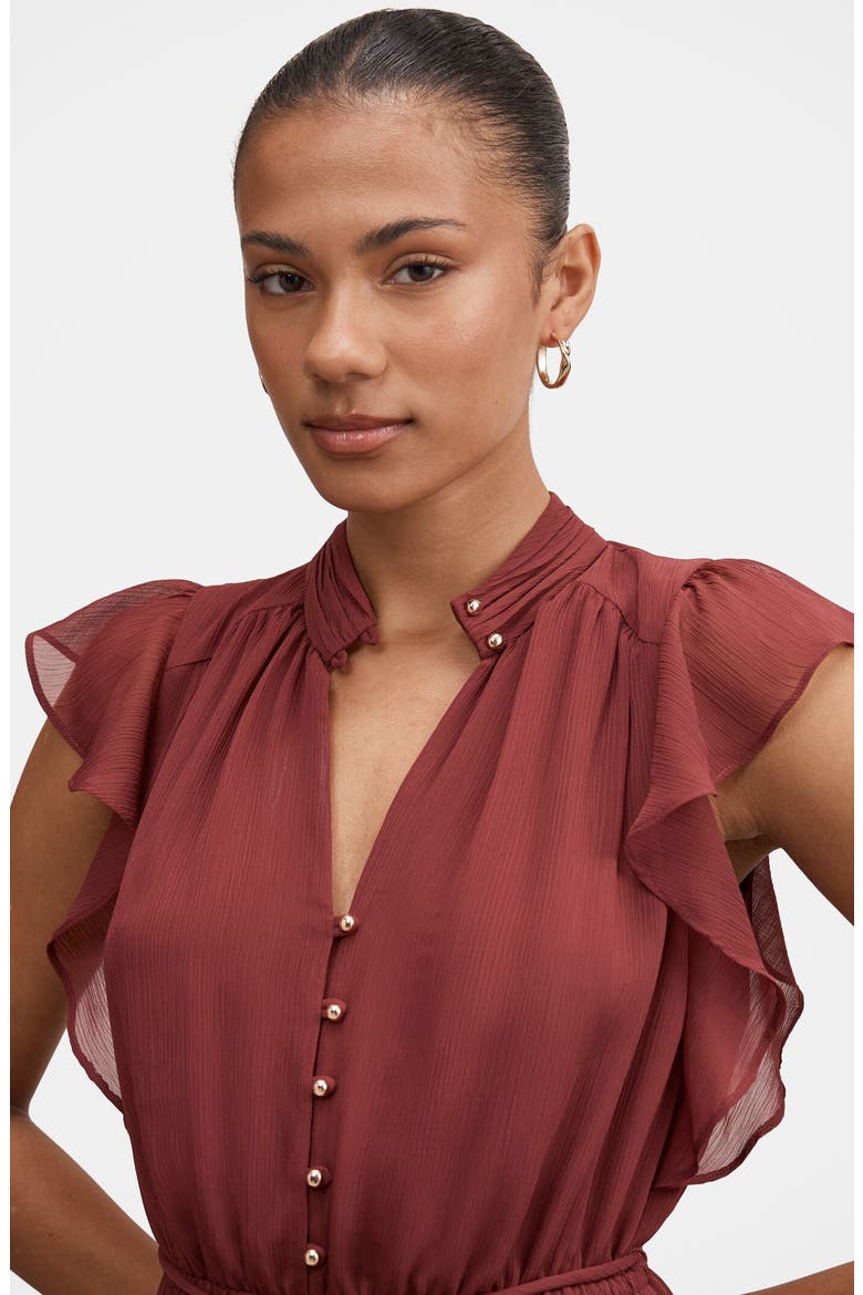 Maxwell Flutter Sleeve Midi Dress, Alternate, color, PLUM WINE