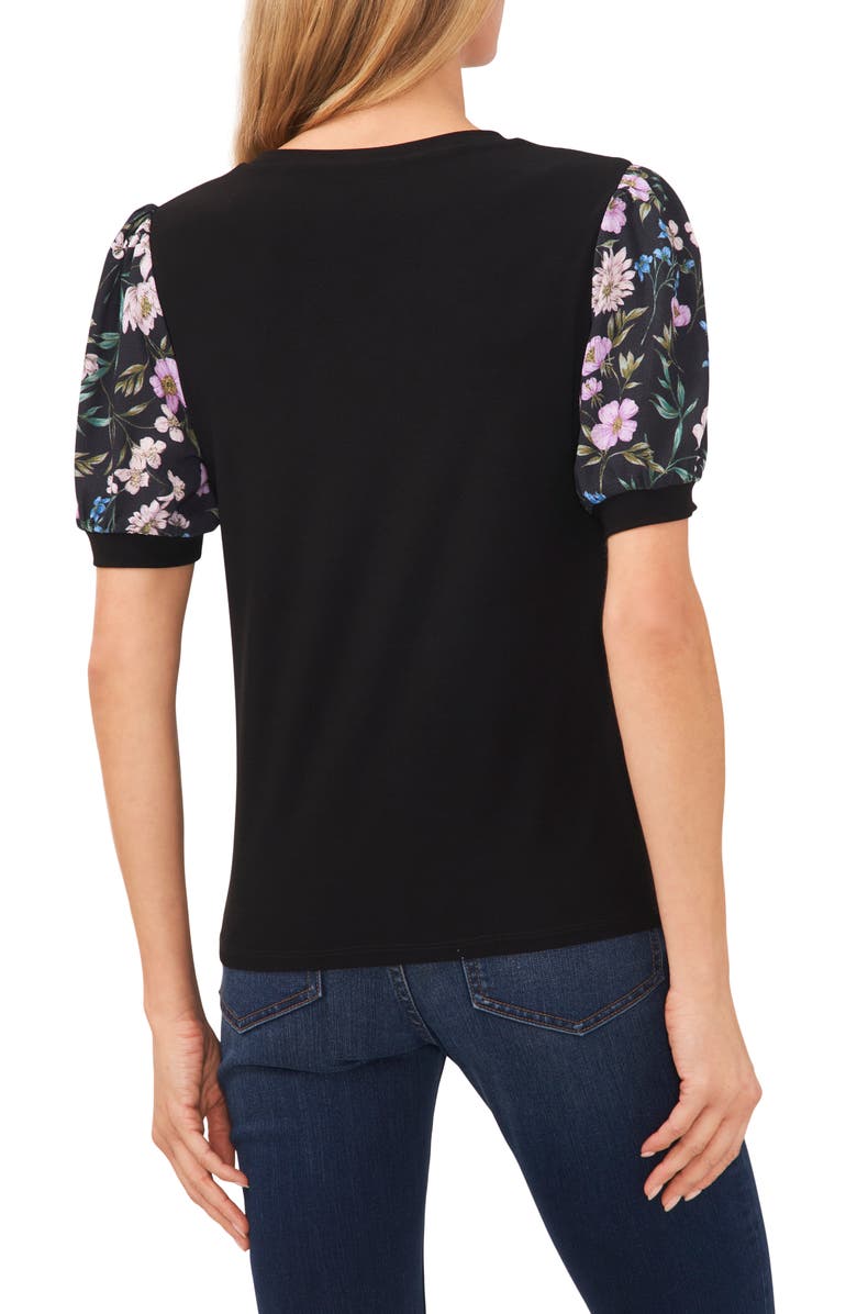 CeCe Mixed Media Puff Sleeve Knit Top, Alternate, color, 