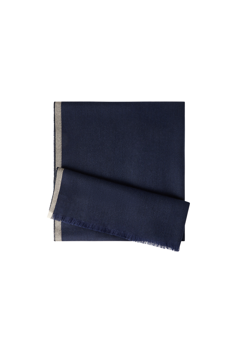 Wool and cashmere diagonal scarf with striped edge, Alternate, color, Blue