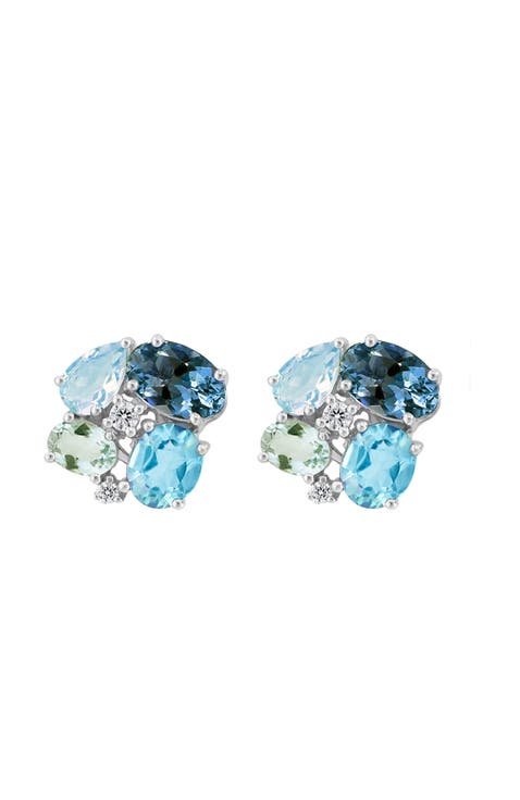 14K White Gold Ocean Blossom Multi-Gemstone Earrings