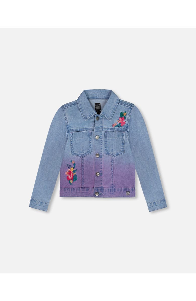 Deux par Deux Girl's Denim Jacket With Embroidery Floral Jeans Blue, Main, color,