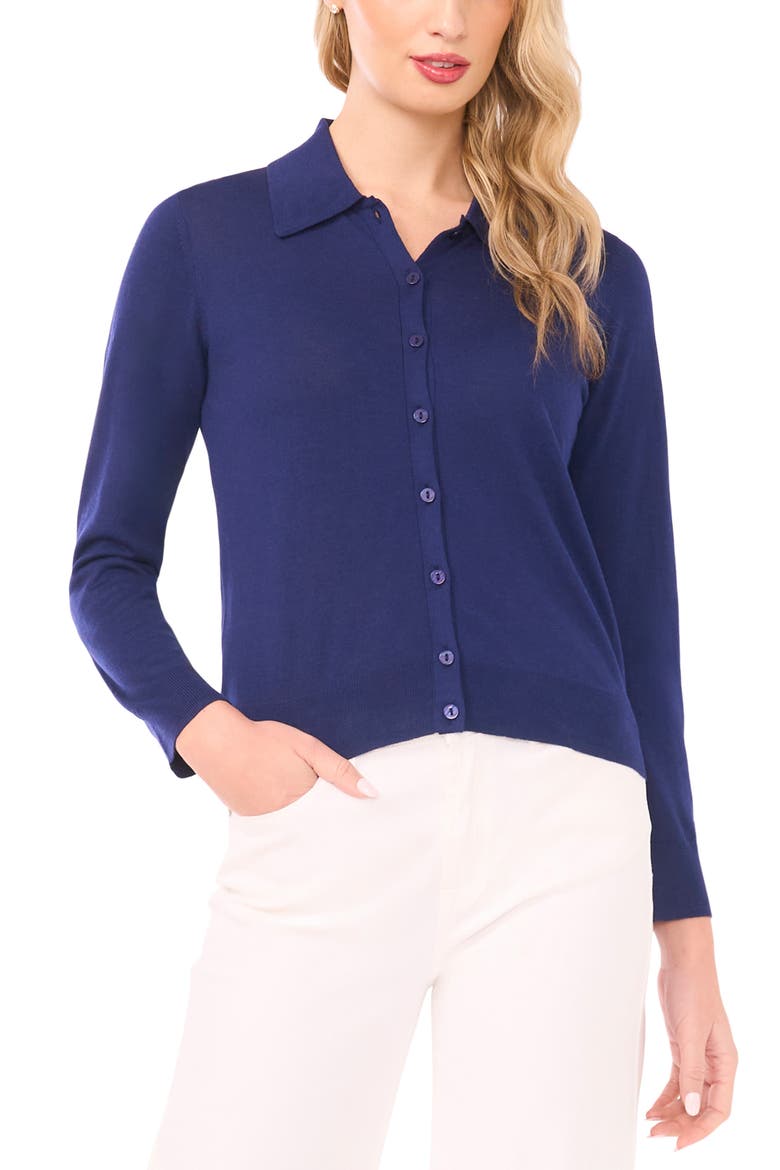 Collared Cotton Blend Cardigan, Main, color, OCEAN CAVERN