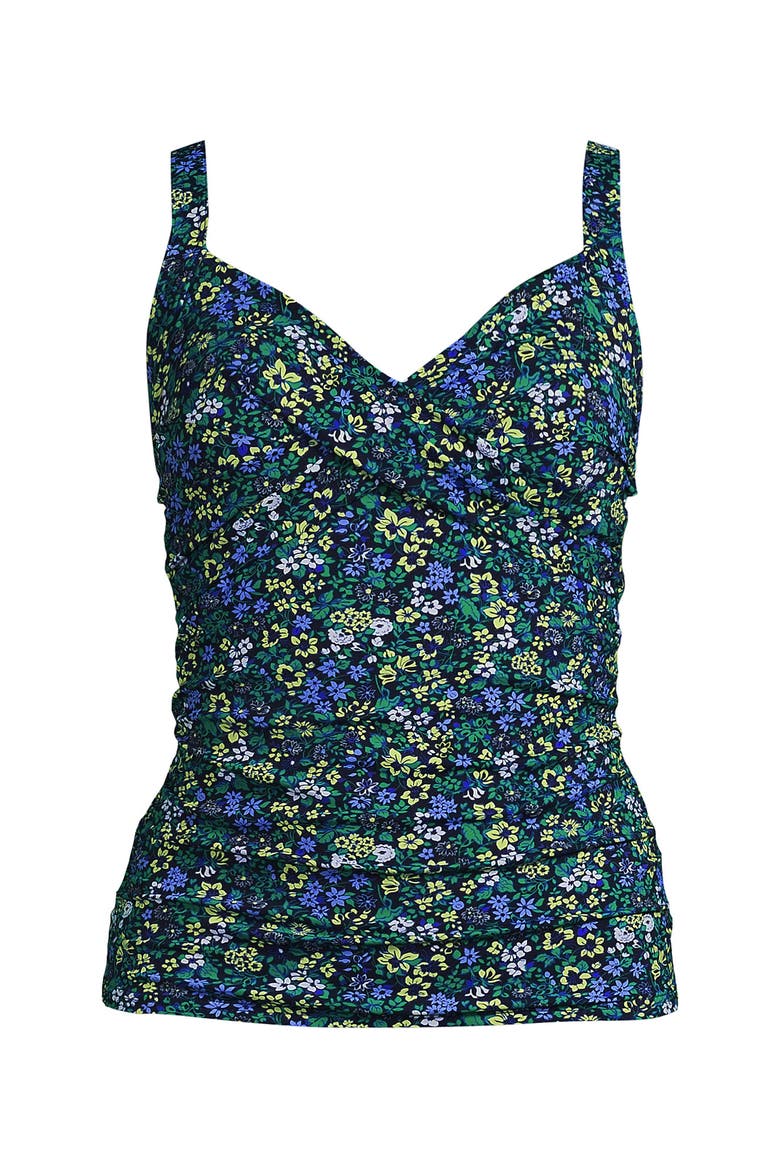 D-Cup V-Neck Wrap Underwire Tankini Swimsuit Top, Alternate, color, Deep Sea/White Media Stripes