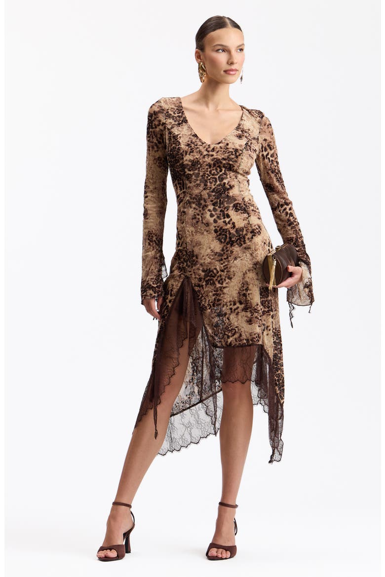 Asymmetrical Lace Trim Burnout Midi Dress, Alternate, color, BURNOUT CHEETAH