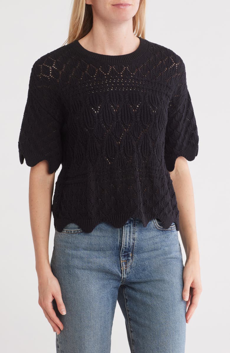 Splendid Dallas Cotton Short Sleeve Sweater, Main, color, Black