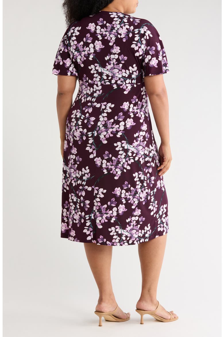 Dolman Sleeve Floral Surplice Neck Dress, Alternate, color, AUBERGINE