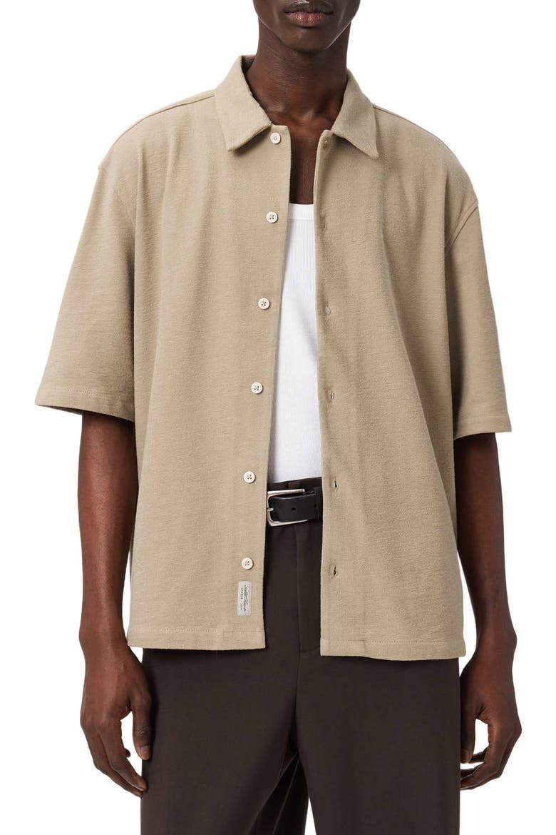 Stallion Oversize Short Sleeve Cotton Button-Up Shirt, Main, color, DUNE BROWN