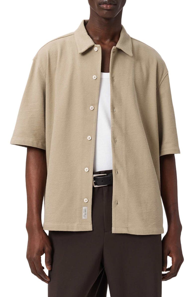 AllSaints Stallion Oversize Short Sleeve Cotton Button-Up Shirt, Main, color, Dune Brown