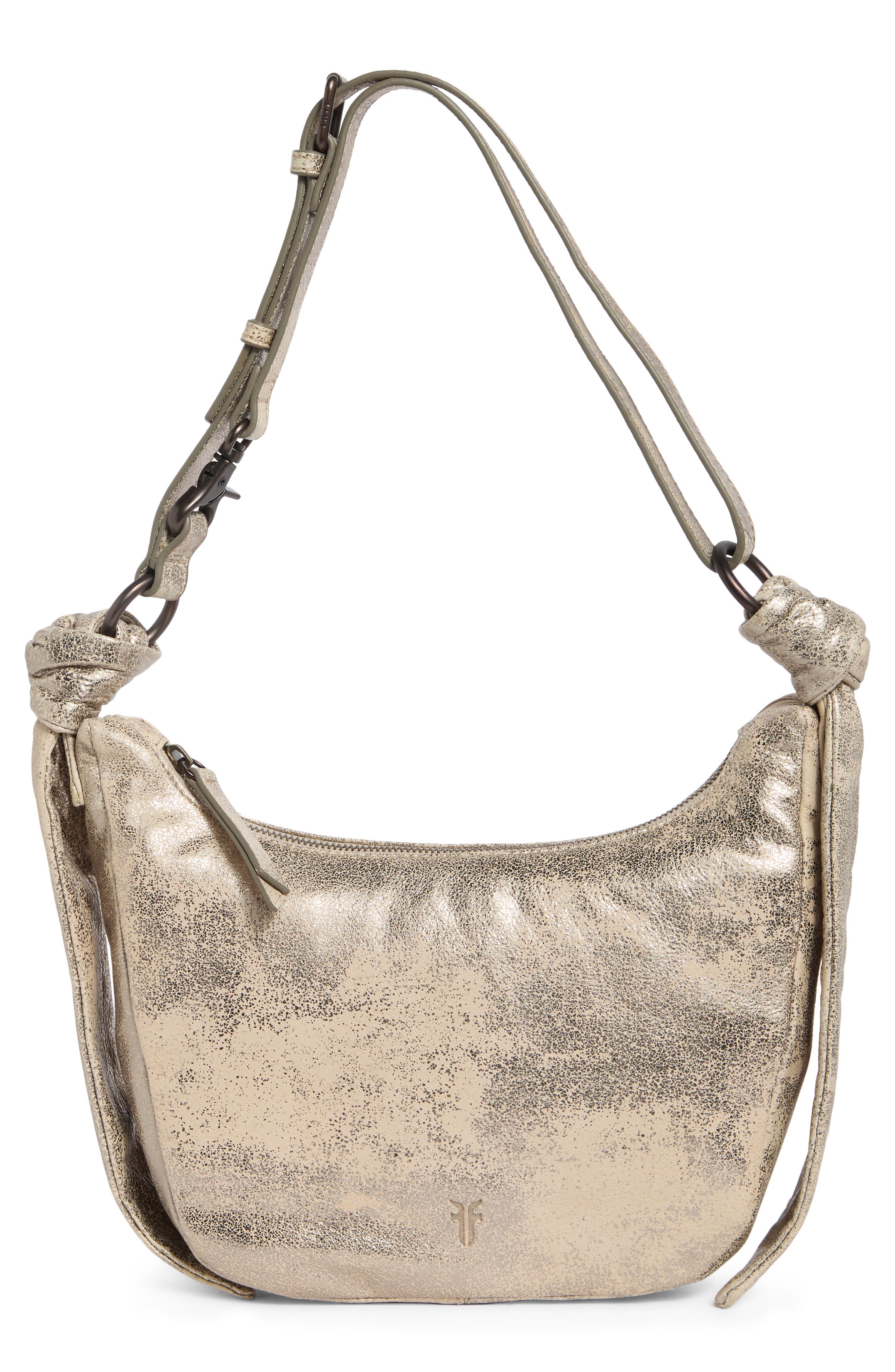 Nora Knotted Metallic Leather Crossbody Bag, Main, color, CREAM METALLIC