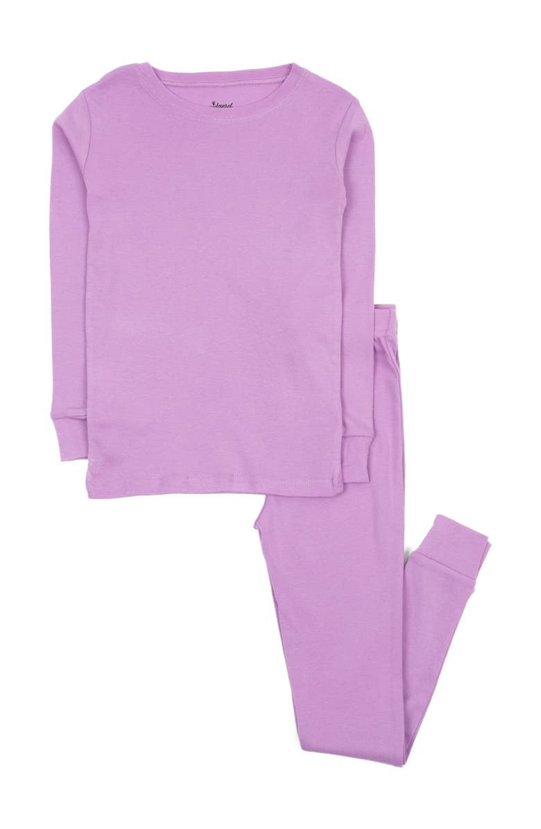 Leveret Kids Cotton Two-Piece Pajamas, Stripes, Solids & Tie Dye, Main, color, Purple