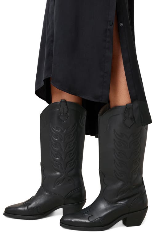 Allsaints Womens Black Dolly Embroidered-stitch Leather Western Boots In Black