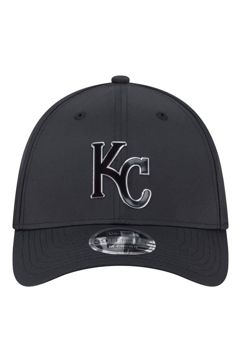 Men's New Era  Black Kansas City Royals Metallic 39THIRTY M-Crown Flex Hat, Alternate, color, Black