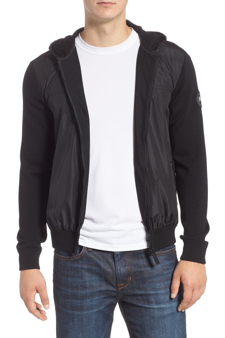 Black Label Windbridge Regular Fit Hooded Sweater Jacket, Main, color, BLACK