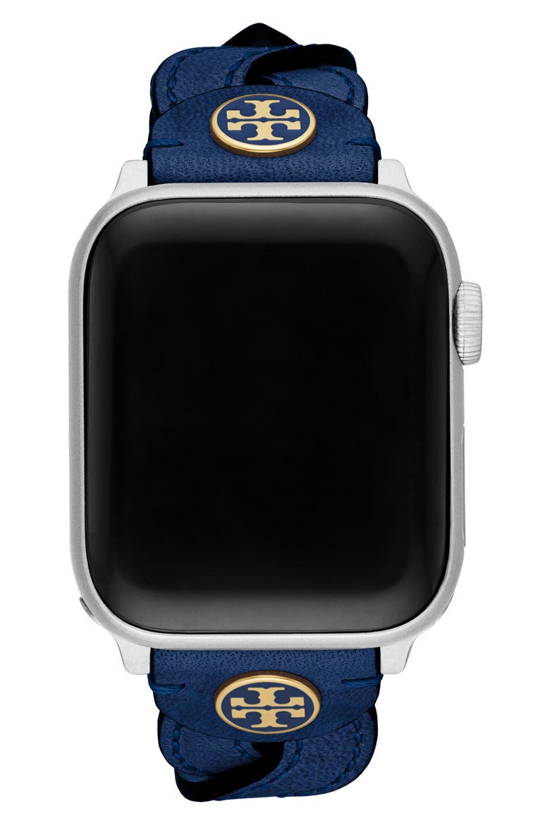 Braided Leather Apple Watch® Watchband, Alternate, color, NAVY