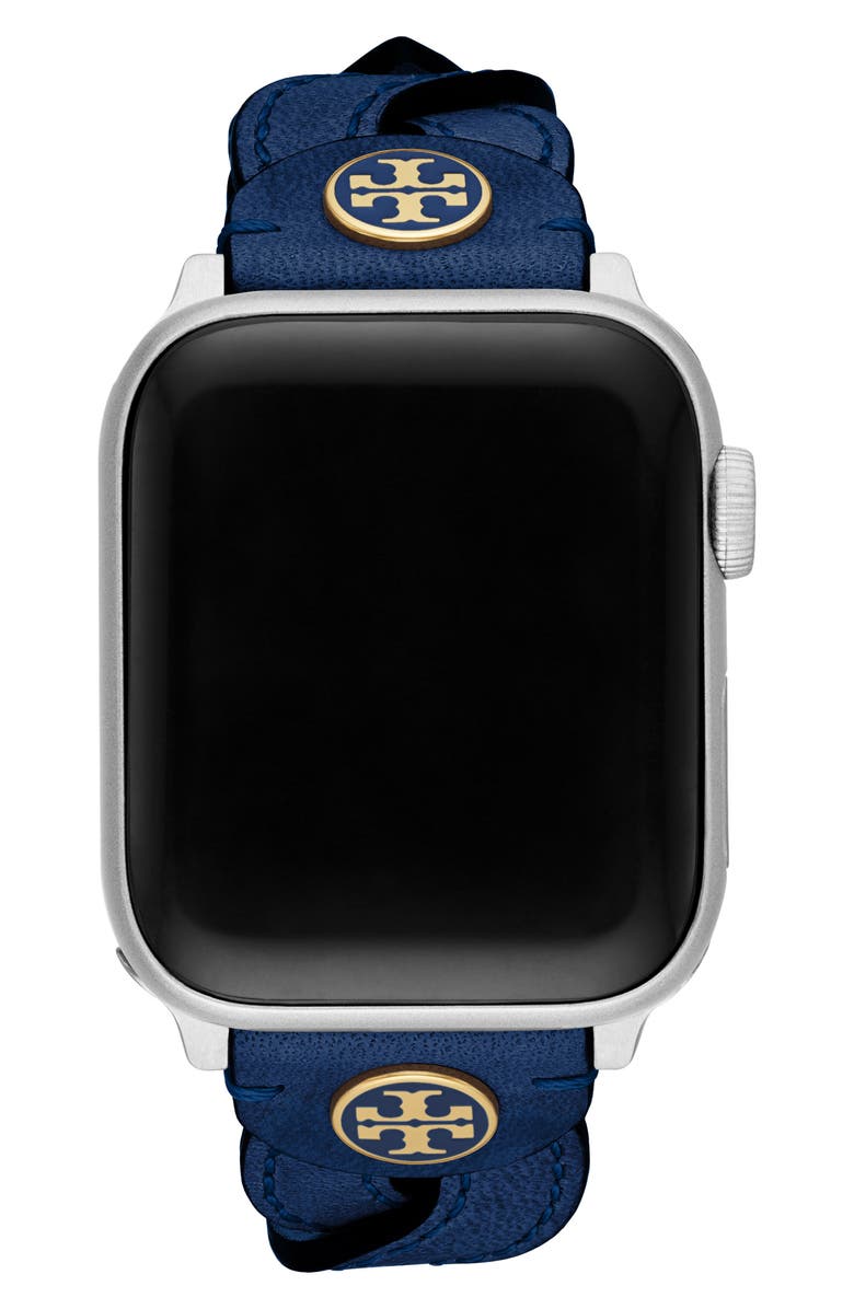 Tory Burch Braided Leather Apple Watch<sup>®</sup> Watchband, Alternate, color, 