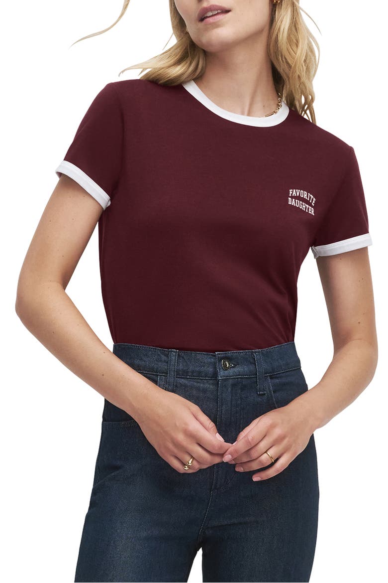 Logo Crop Ringer T-Shirt, Main, color, BURGUNDY/ WHITE