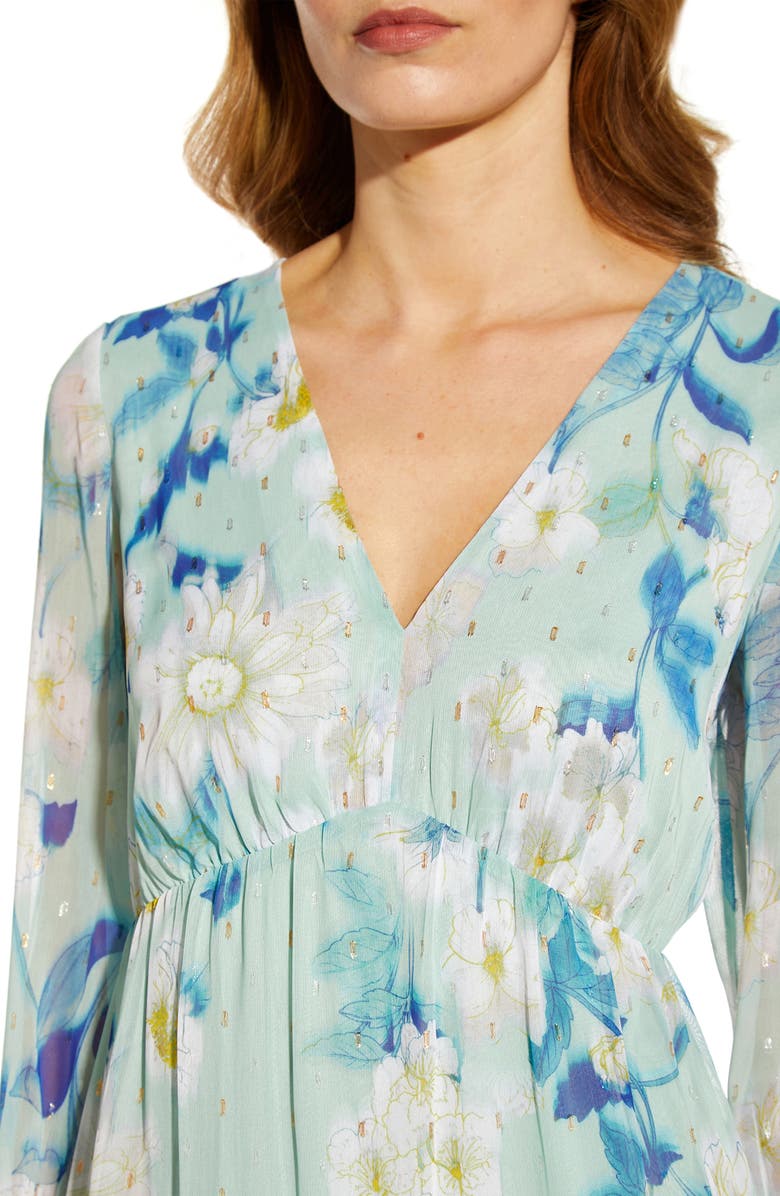 Adrianna Papell Floral Long Sleeve Chiffon Dress, Alternate, color, 