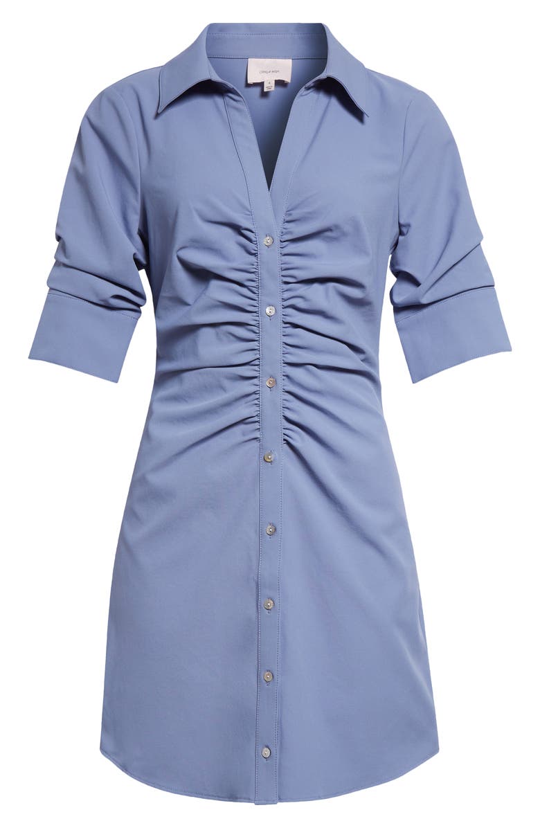 Cinq à Sept Elina Gathered Shirtdress, Alternate, color, Rustic Blue