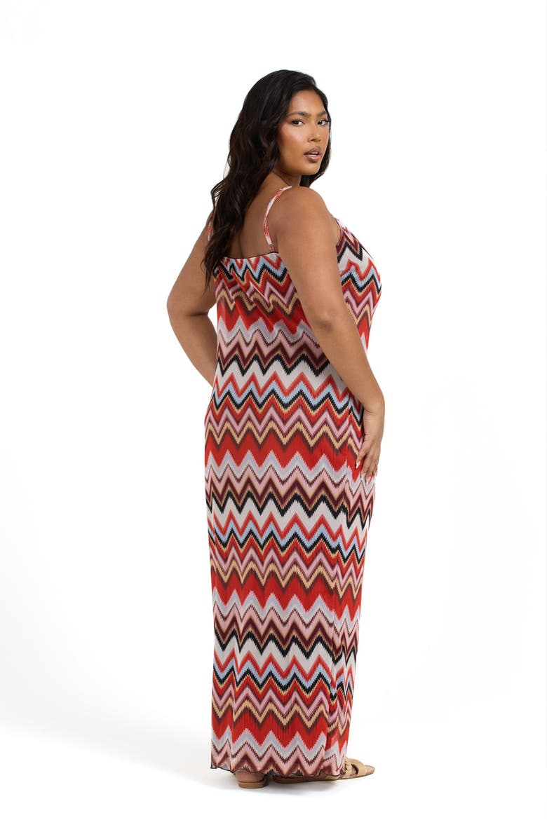 Strapy Retro Print Mesh Maxi Dress, Alternate, color, Brown