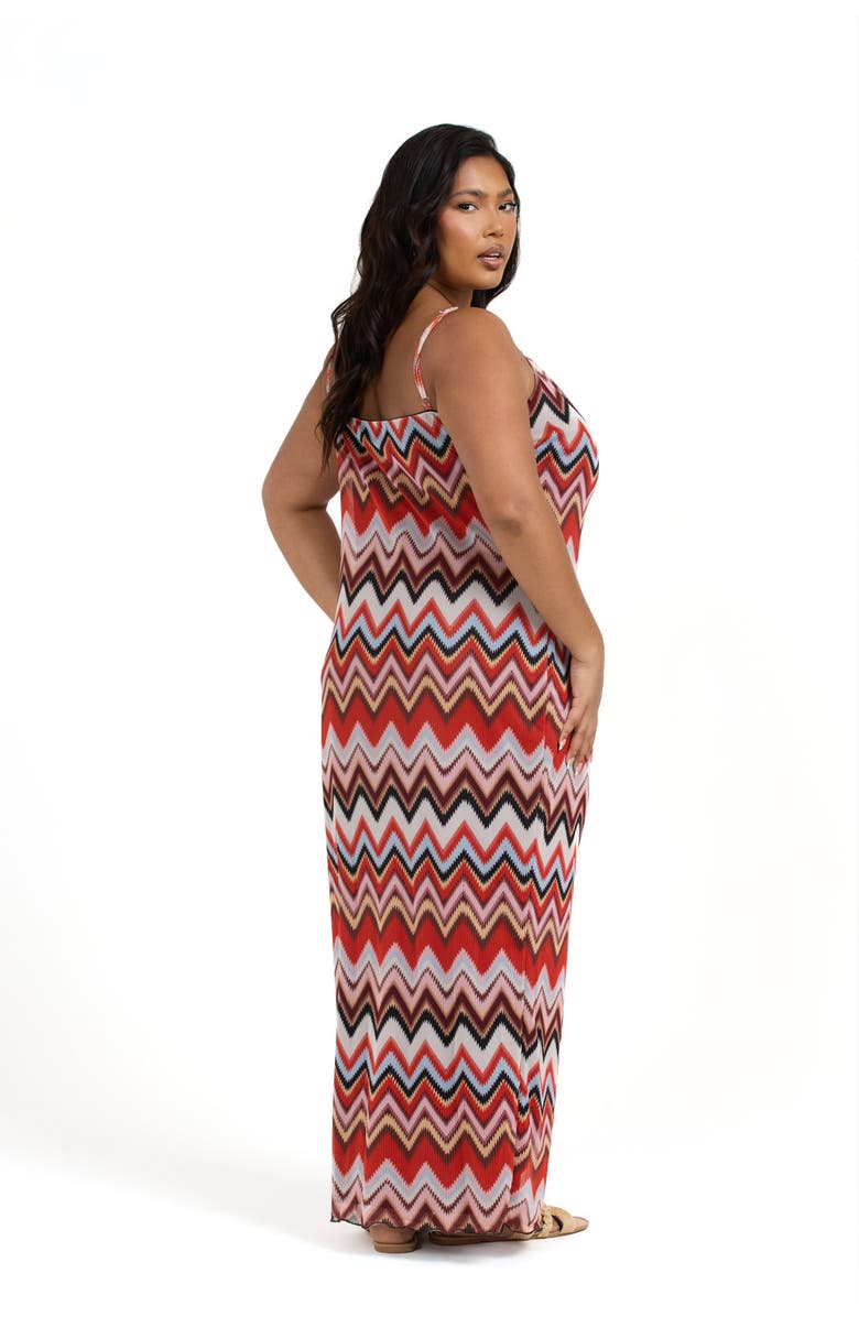 FASHION-SZN CURVE Strapy Retro Print Mesh Maxi Dress, Alternate, color, Brown